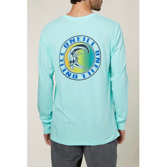 Men's Aqua Long Sleeve Tee - Picture 2 of 9